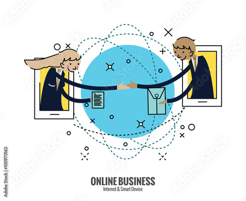 Business people hand shake  on smartphone across the world. 