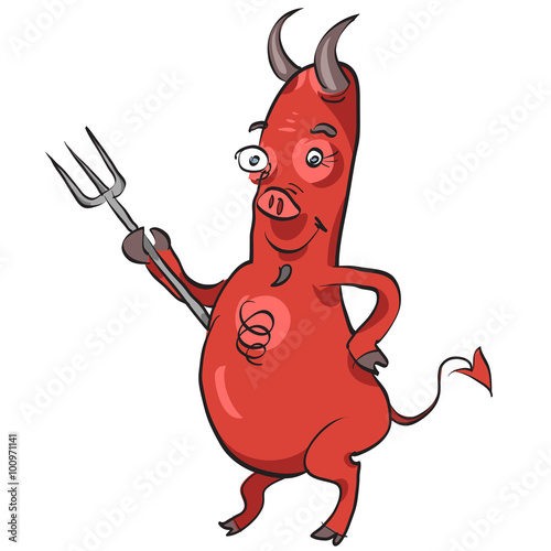 A funny illustration with a red cartoon devil