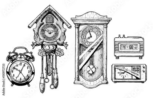 Illustration of old clocks