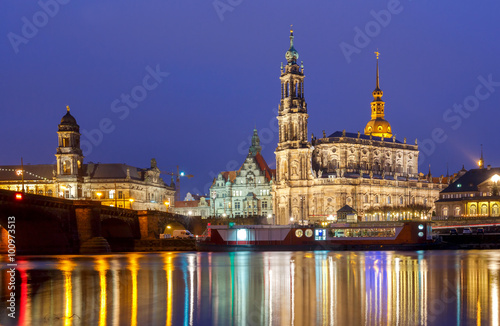 Dresden. The building of the Hofkirche at night.