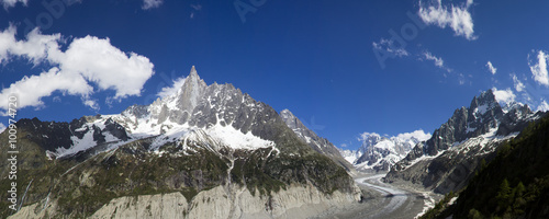 Peaks in snow and glacier nearby Chamonix