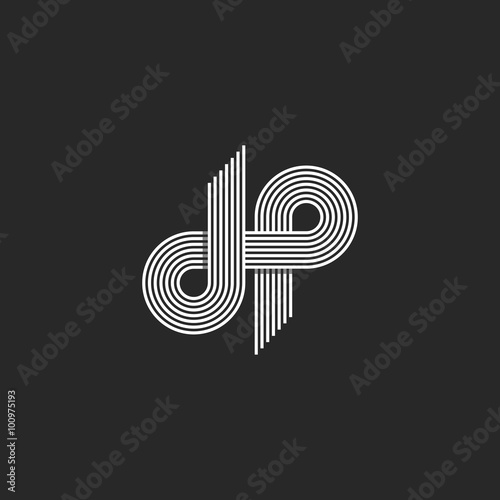 Logo DP letter monogram, offset thin line style, overlapping design element, D and P pair symbol, linear emblem template