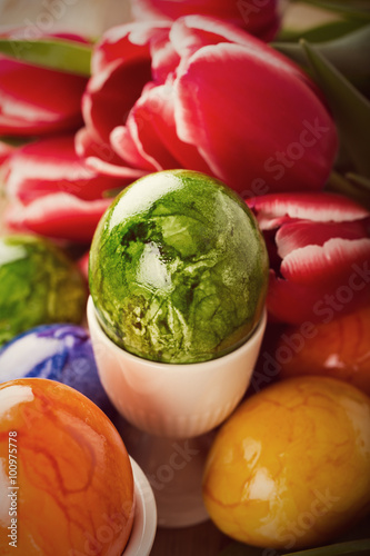 Easter background with colorful eggs