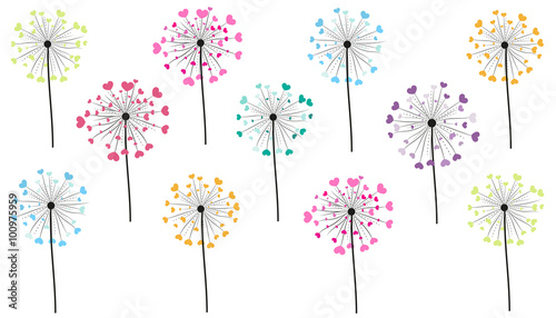 Abstract colorful heart dandelion spring time vector background