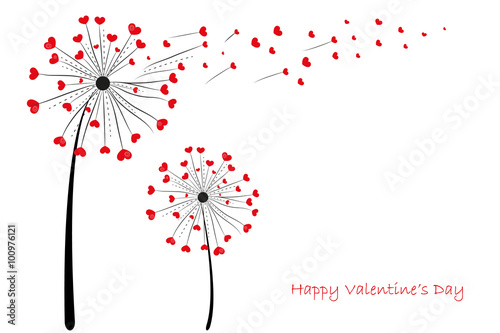 Happy Valentine s Day Love Dandelion with red hearts greeting card vector