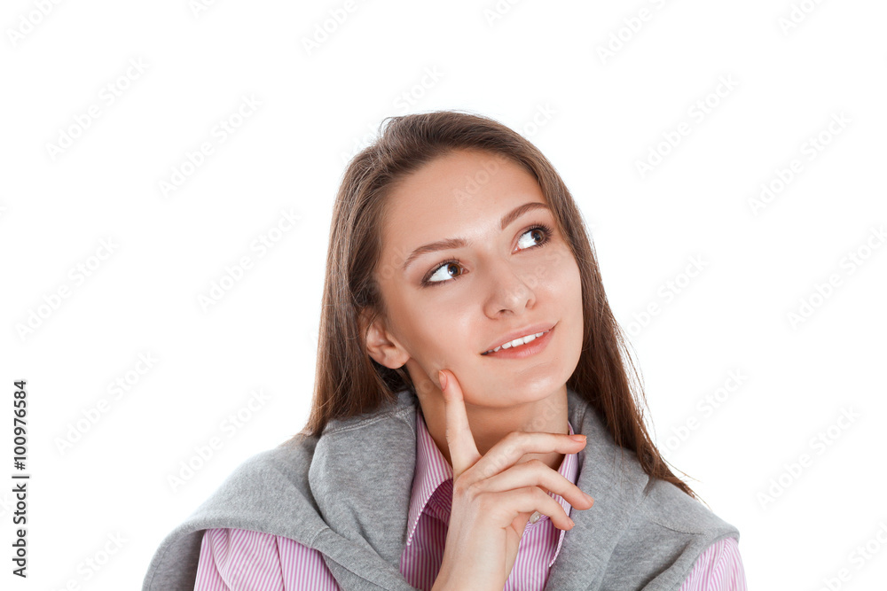 Young woman standing on the white background Young woman standing on the white background