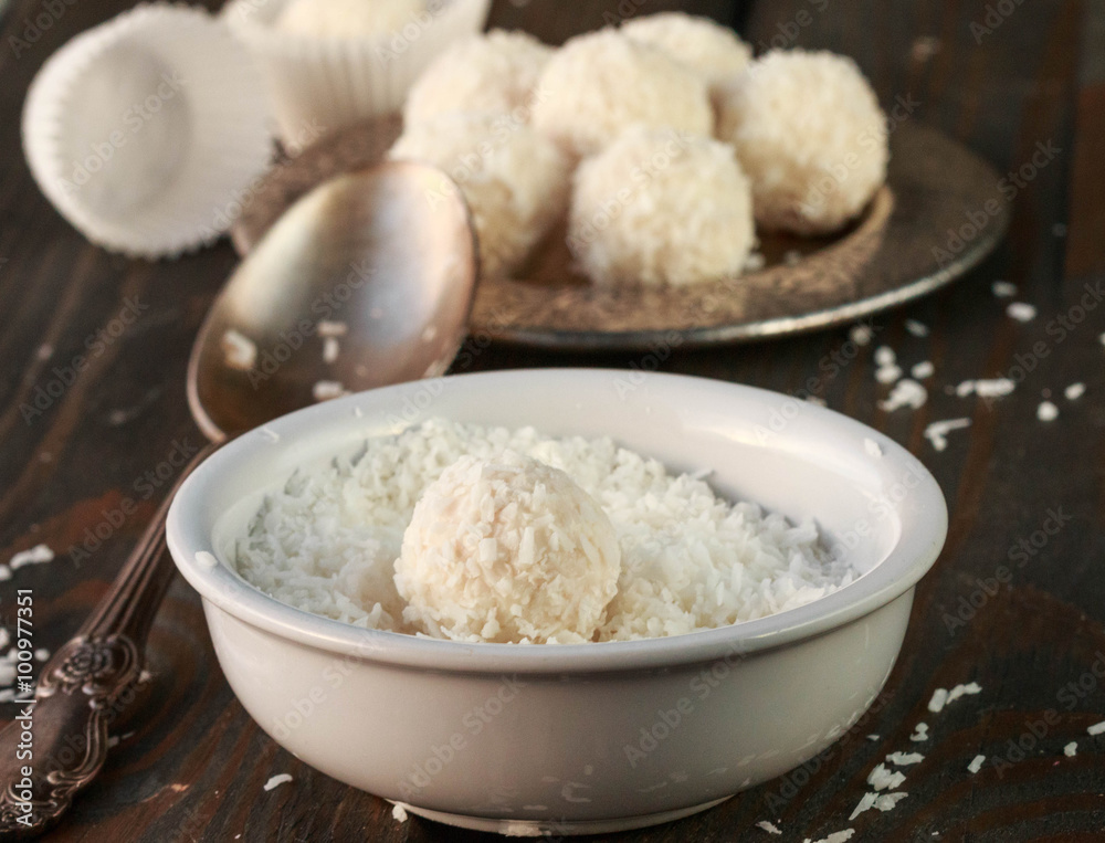 Homemade candy white chocolate with coconut Homemade candy white chocolate with coconut