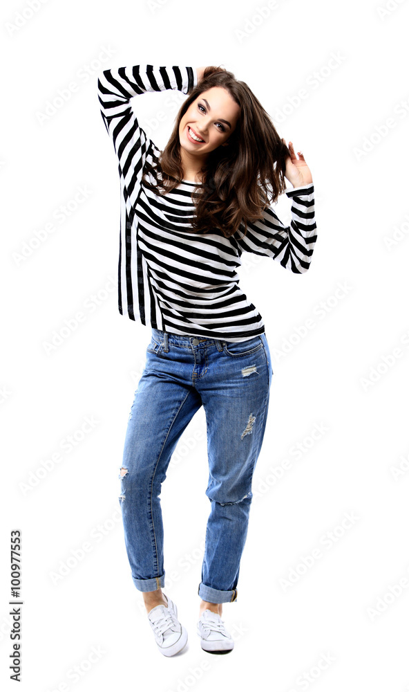 Portrait of happy smiling young beautiful woman, isolated over white background Portrait of happy smiling young beautiful woman, isolated over white background