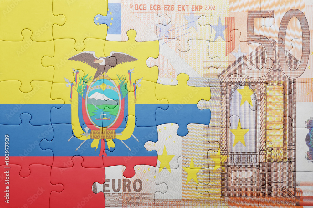 puzzle with the national flag of ecuador and euro banknote puzzle with the national flag of ecuador and euro banknote