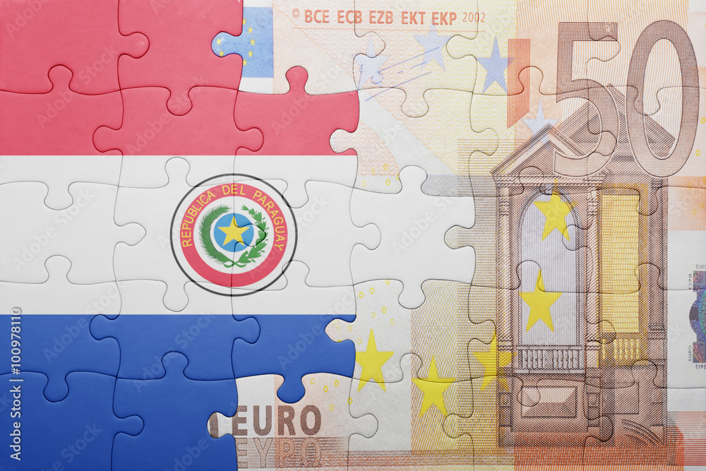 puzzle with the national flag of paraguay and euro banknote