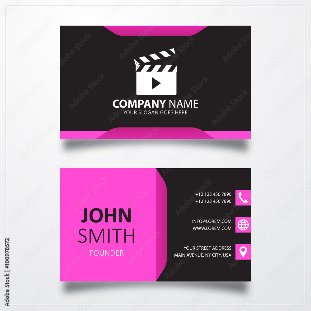 Movie clapper sign icon. Business card vector template.