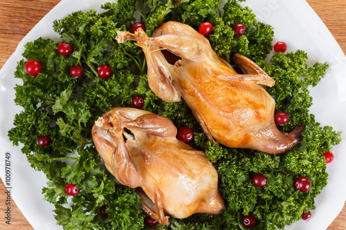Carcasses of quail roasted ...