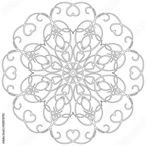 Black and white abstract circular pattern mandala.
