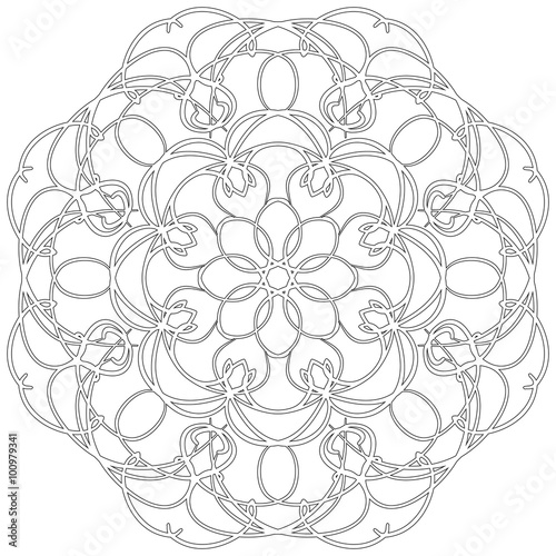 Black and white abstract circular pattern mandala.
