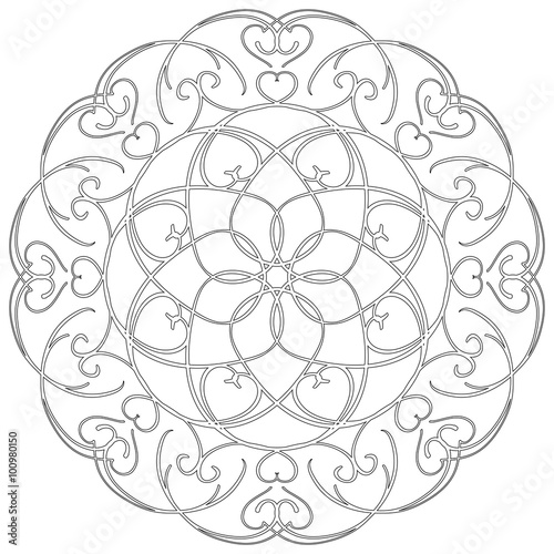 Black and white abstract circular pattern mandala.
