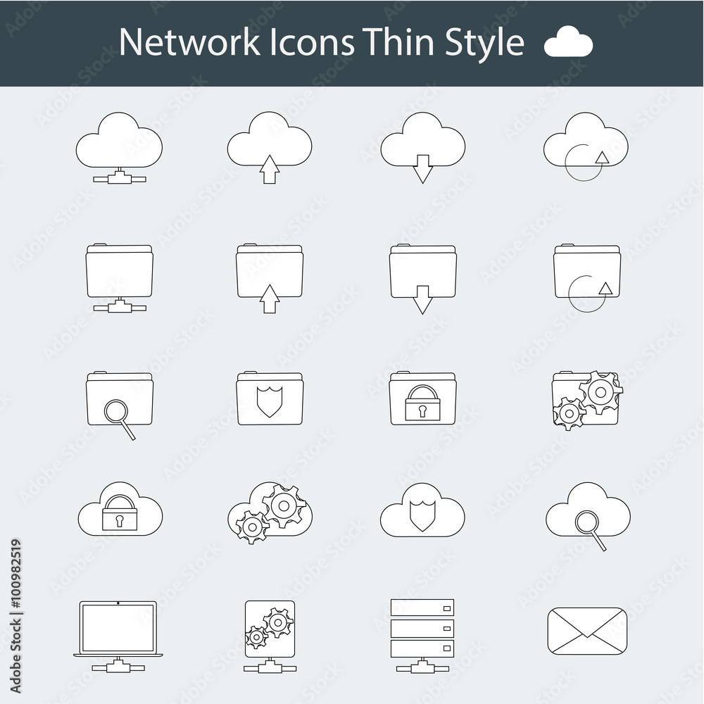 Modern thin line icons set of cloud computing network, internet data technology Modern thin line icons set of cloud computing network, internet data technology