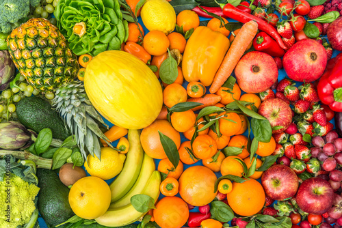 Fototapeta Naklejka Na Ścianę i Meble -  Colored Fruits and vegetables background