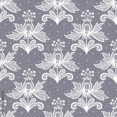 White lace flower isolated on Gray background. Vector illustration, fully editable, vector objects separated and grouped. Editable EPS 10 Vector illustrations.