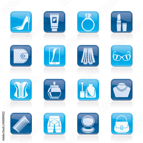 Female accessories and clothes icons- vector icon set