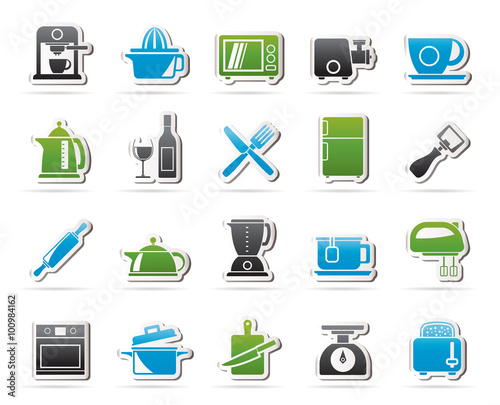 Kitchenware objects and equipment icons - vector icon set