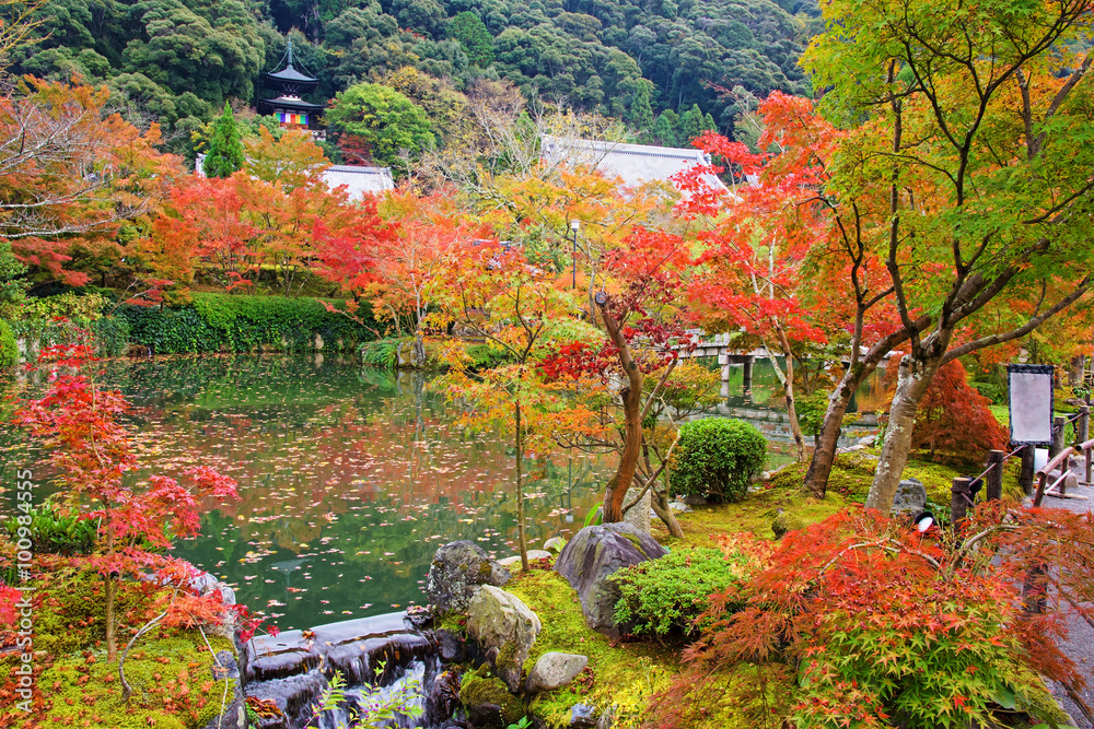 Autumn foliage garden and pagoda at Eikando, Kyoto