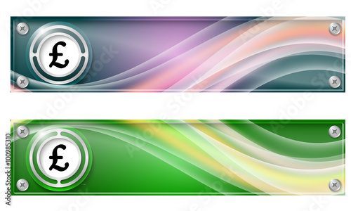 Set of two banners with colored rainbow and pound sterling symbo