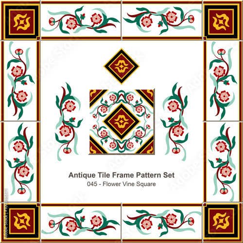 Antique tile frame pattern set_045 Flower Vine Square