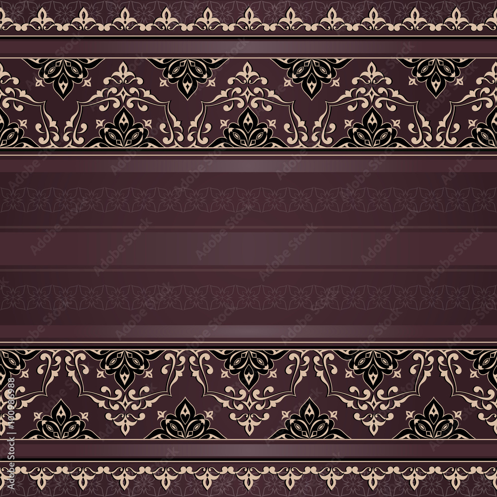 Filigree golden seamless border on dark vinous. Filigree golden seamless border on dark vinous.