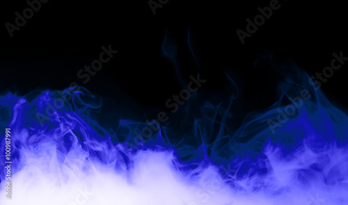 blue steam on the black background
