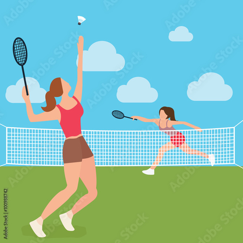 woman girls play tennis badminton racket court