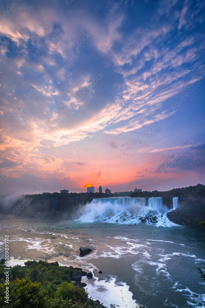View of Niagara Falls Park during sunrise
