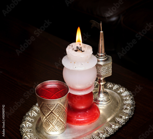 Havdalah candle wax . Jewish ceremony Saturday night