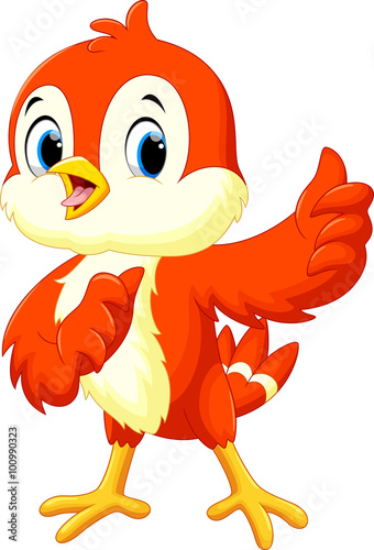 Cute bird cartoon thumb up.