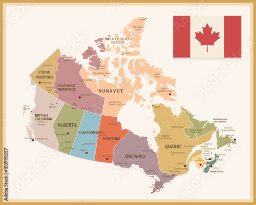 Vintage Map of Canada with flag