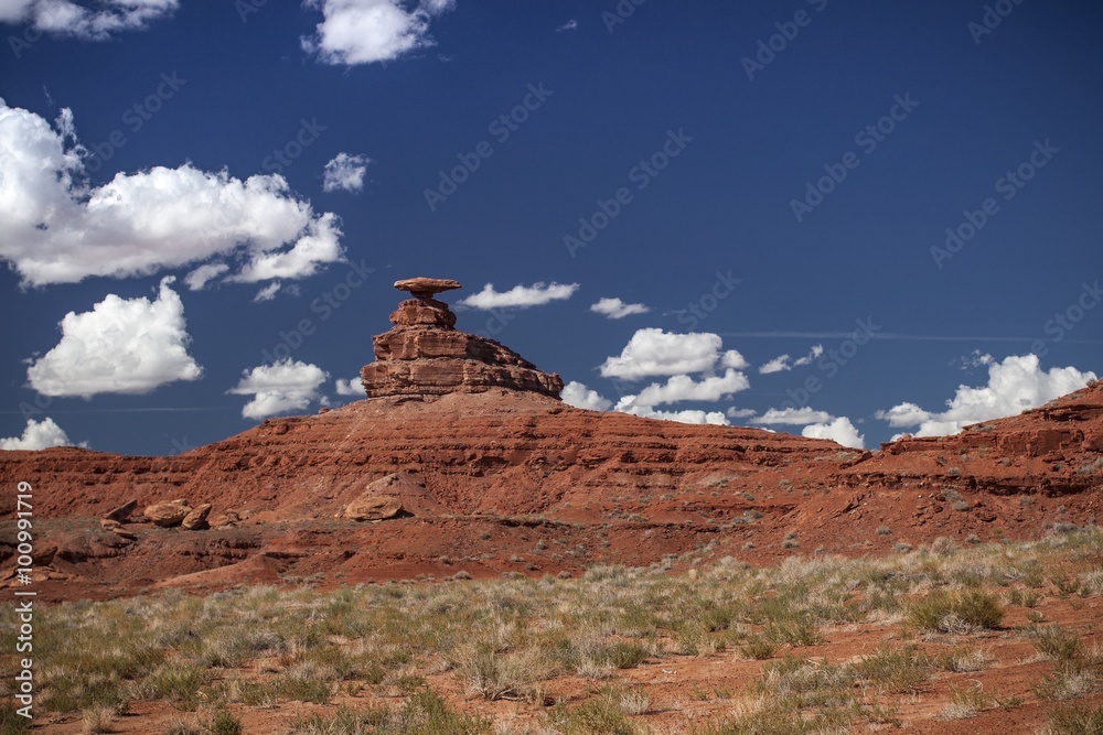 Scenic Mexican Hat rock in Monument Valley National Park, southeastern Utah.