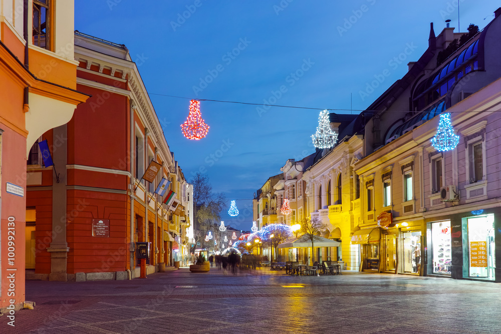 Amazing Night photo of Central Street of city of Plovdiv, Bulgaria 