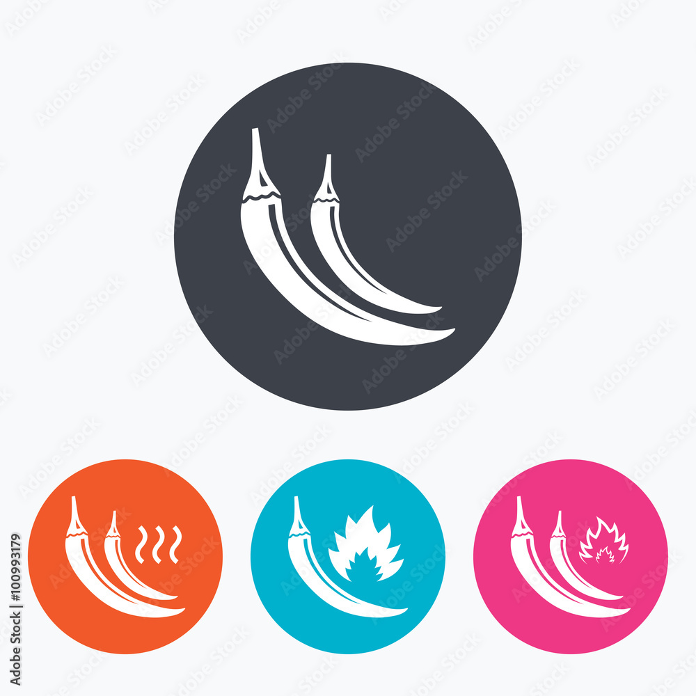 Hot chili pepper icons. Spicy food symbols. Hot chili pepper icons. Spicy food symbols.