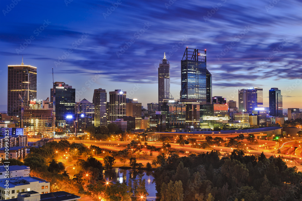 Obraz premium Perth CBD park sunrise