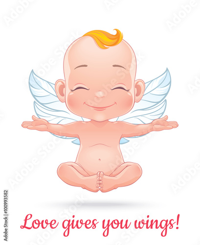 St. Valentine's card. Vector illustration with happy baby cupid. Isolated on white background.