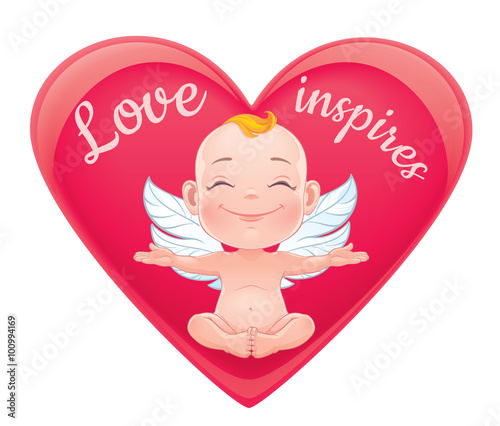 St. Valentine's card. Vector illustration with happy baby cupid. Isolated on white background.