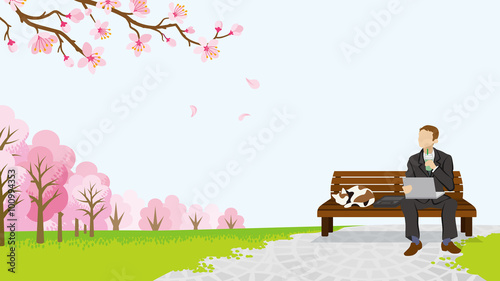 Relax Businessman among the cherry trees