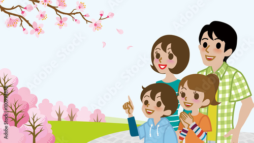 Family enjoy the Cherry blossoms viewing