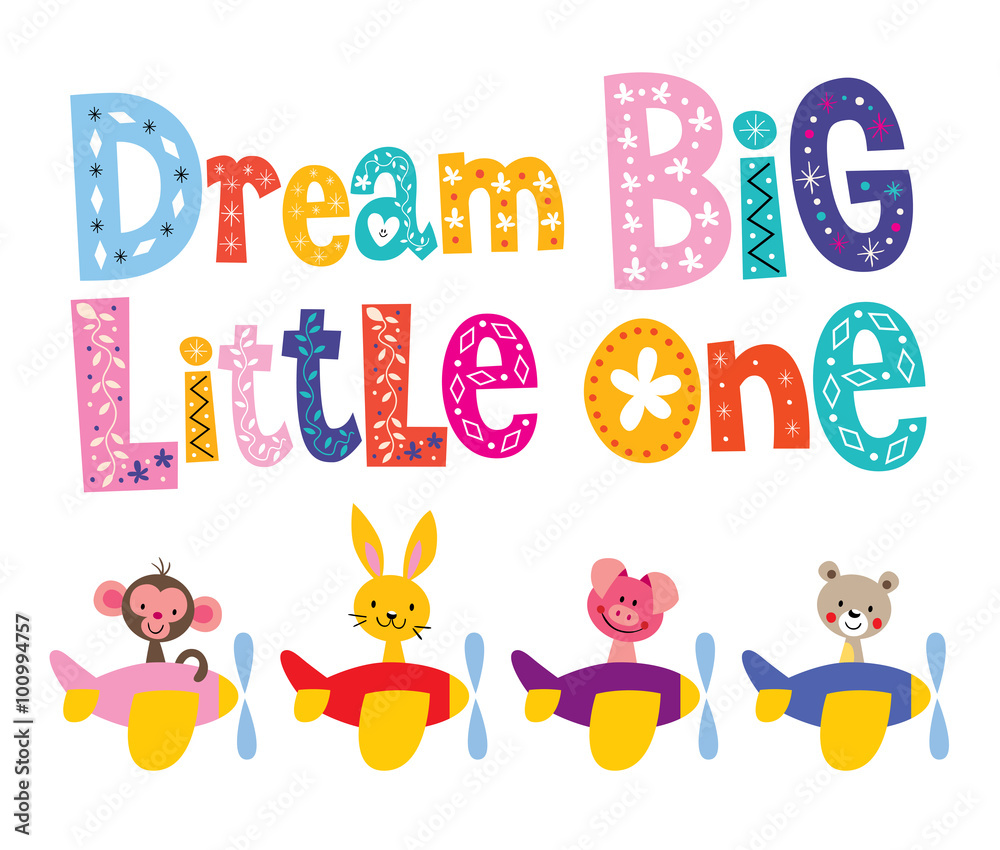 Dream big little one - kids nursery art with baby animals in airplanes Dream big little one - kids nursery art with baby animals in airplanes
