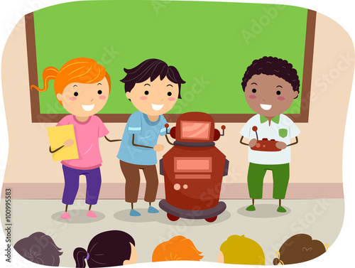 Stickman Kids Present Robot