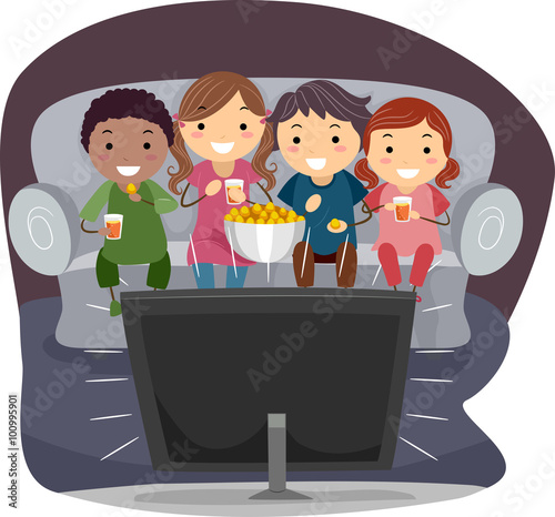 Stickman Kids Watching TV