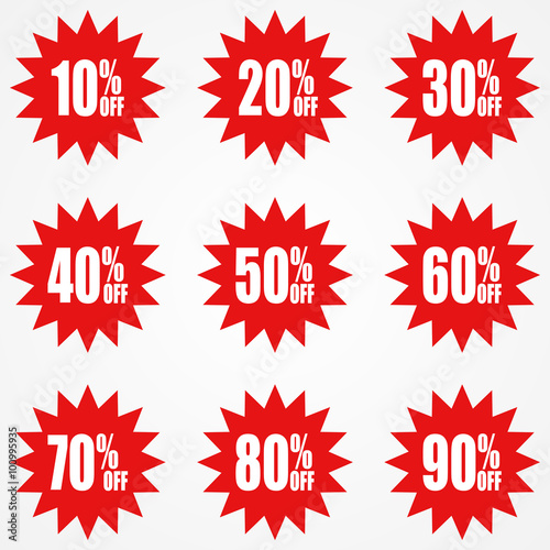 Simple icon of red discount stickers