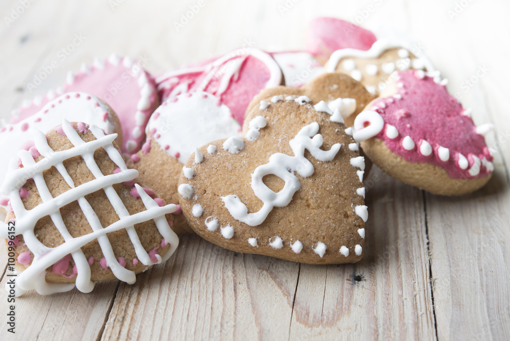 Festive cookies with hearts and roses for Valentine's Day. Festive cookies with hearts and roses for Valentine's Day.
