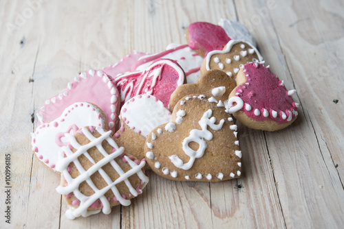 Festive cookies with hearts and roses for Valentine's Day.