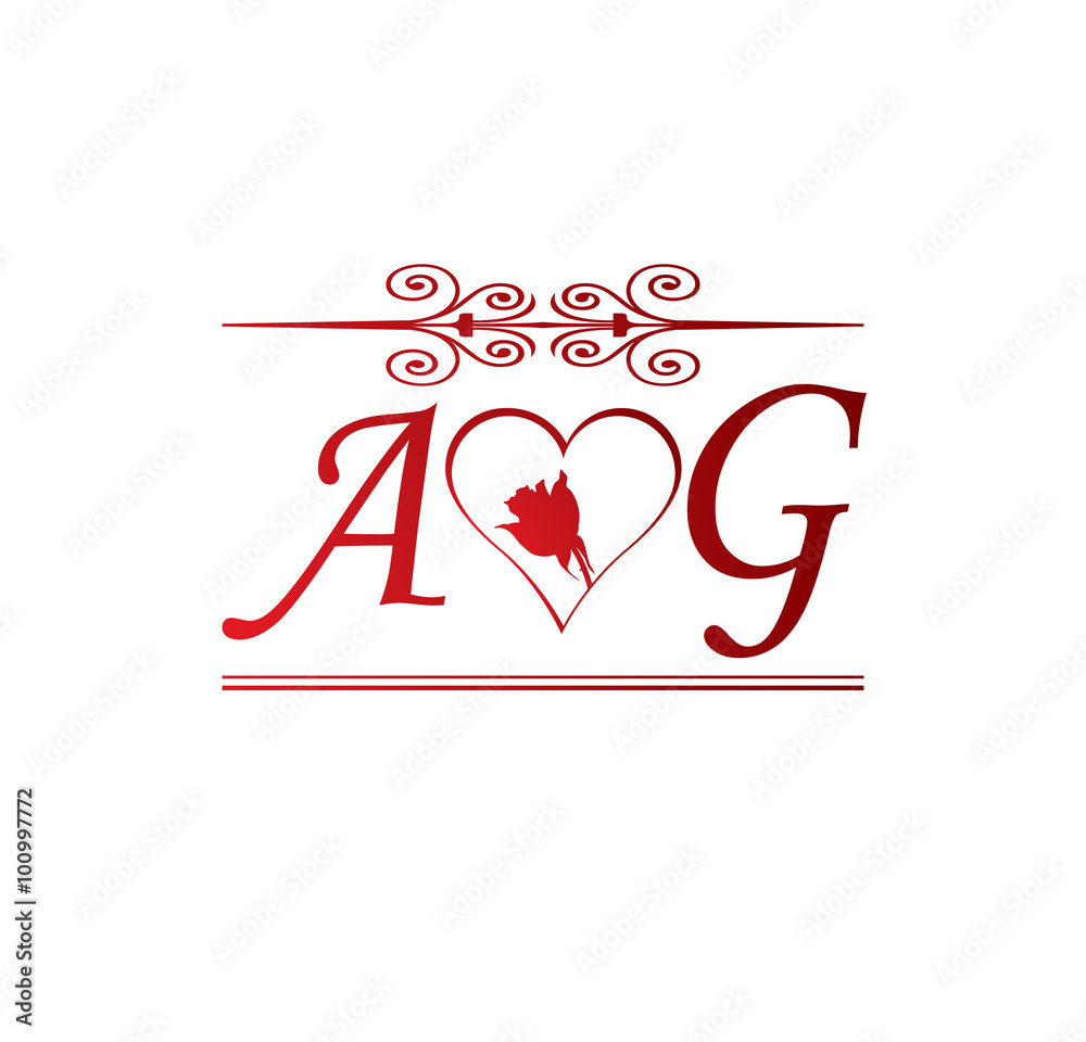 AG love initial with red heart and rose Stock Vector | Adobe Stock