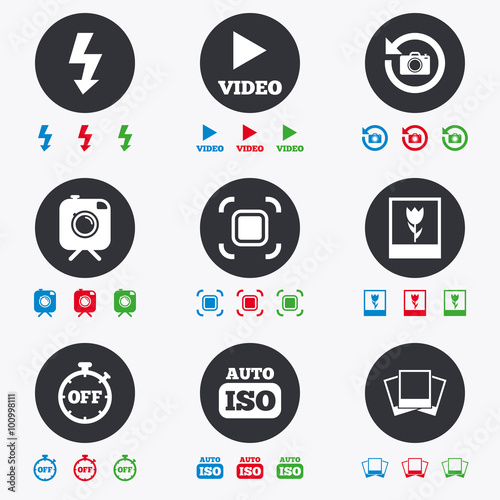 Photo, video icons. Camera, photos and frame.